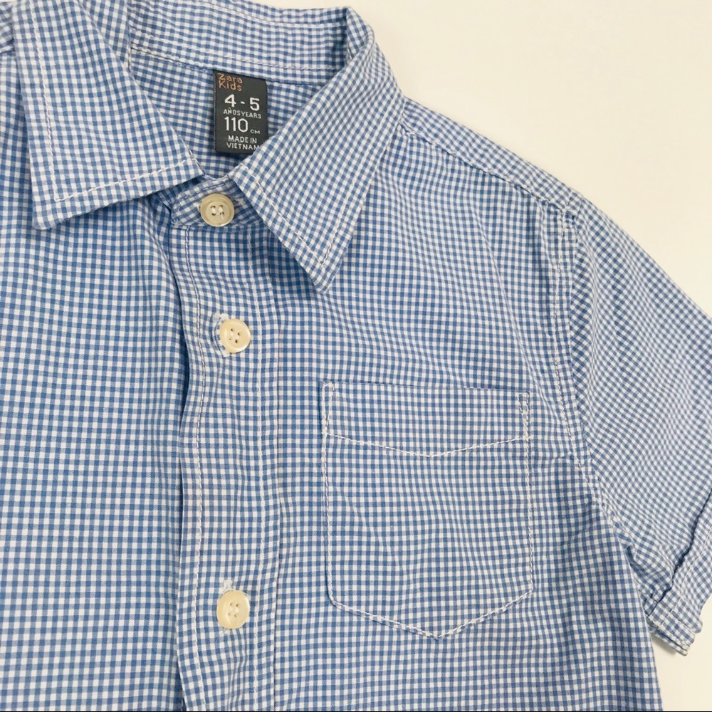 Zara gingham short sleeve button down shirt 4-5y